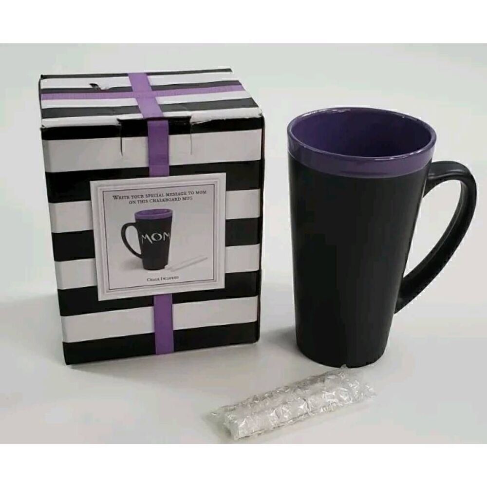 💕Mothers Day 16oz Chalkboard Coffee Mug Purple Rim mom gift mothers day NIB.